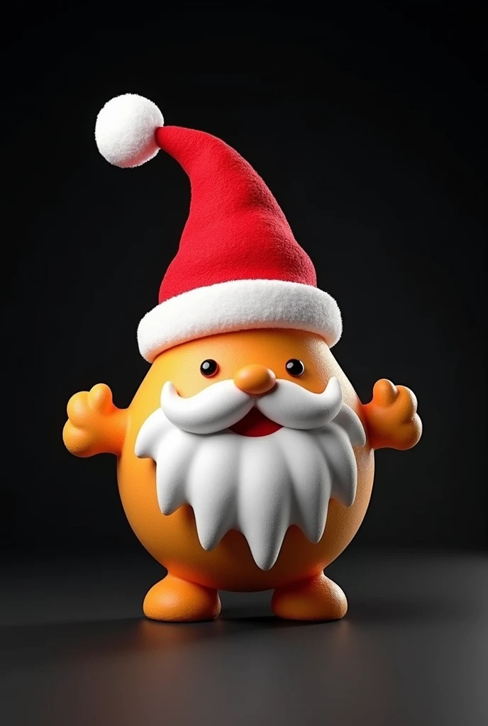 A coxinha with a Santa Claus hat , Santas beard on a Santas sleigh 3d style black background 