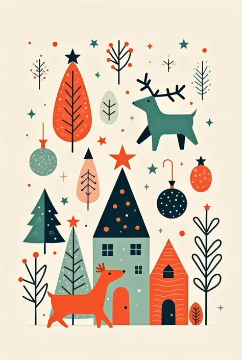 One    Christmas card design, (   Christmas:1.5), (   Simple Design   :0.5),  flat , (  Scandinavian style:1),   colorful  , 