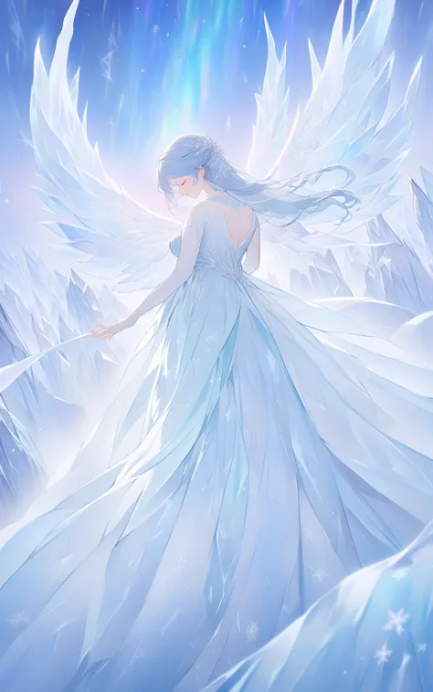 "The Ice Fairy
Prompt:
A delicate ice fairy dancing on a frozen lake surrounded by glittering snowflakes. Her translucent wings shimmer like frosted glass, and her outfit sparkles with icy patterns of snow and crystals. Her silvery-blue hair cascades down ...