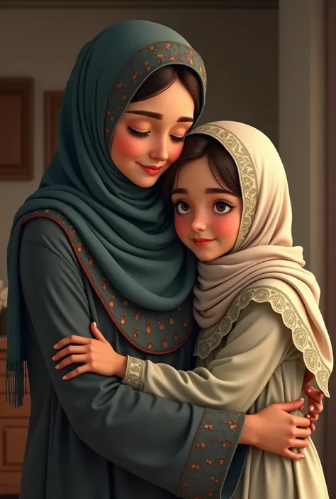 er and mom hug with hijab