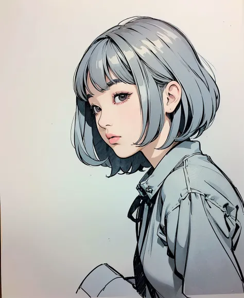 (1 girl) 、Create an "Christmas winter " scene where a beautiful dark gray-eyed Japanese young highschool girl ,((silver color highlight hair,ash color hair)),straight medium hairstyle、 (Flat Color:1.4)  ,(ultrafine line sketch:1.5),((simple background))

B...