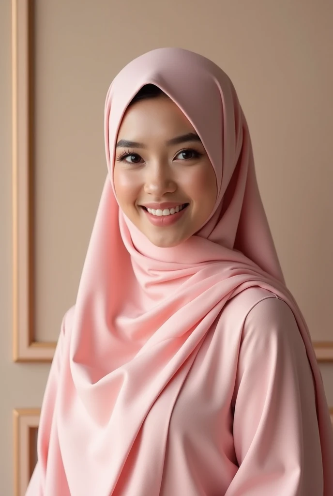 Modern stylish hijabs in modern style, beautiful woman Bugis smiling sweetly elegant style,pink colored