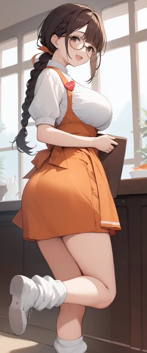 score_9, score_8_up, score_7_up, score_6_up, score_5_up, score_4_up, source anime, masterpiece, best quality, ultra detailed 8k, fantastic atmosphere, (perfect fingers, perfect hands), (cute girl with one braid), (dark brown hair, (low ponytail, one braid)...