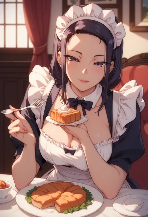 Tsubaki :  dressed as a maid, Food.