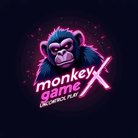 logo with the words monkey gamex neon un control play 