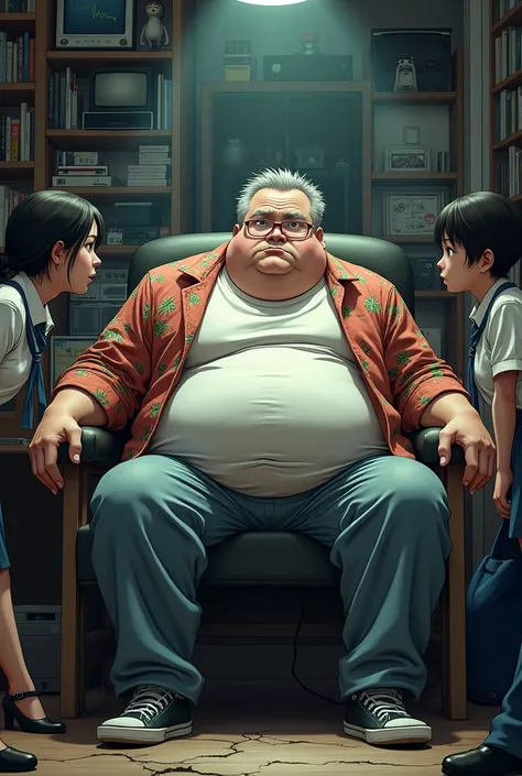 Otaku fat guy 　 is negotiating with Japanese high school students