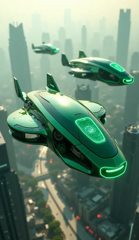 give me flying cars with fan of china 2025 technologies of green color