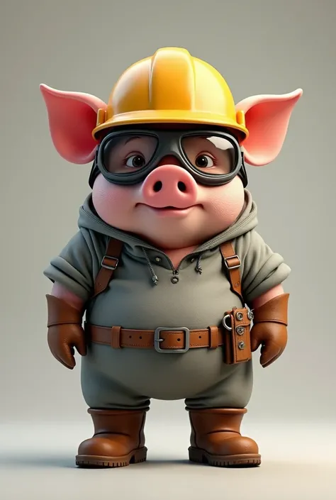 Pig with boots, helmet and safety goggles 