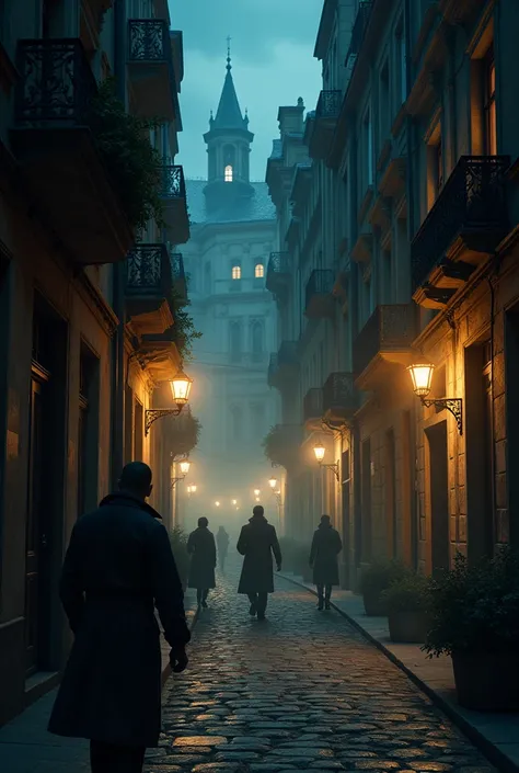 Background: streets of old France at night
