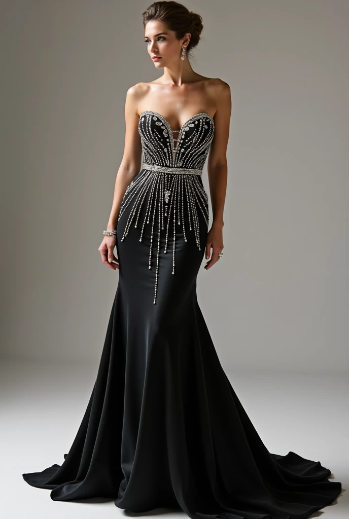 Make me a very magnificent classy elegant dress with very luxe rhinestones 