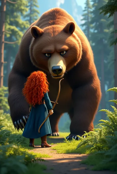 Merida (Brave) with a bear in pixar style 