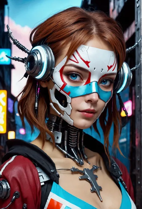 arafed woman with a mask and a metal headpiece, cyberpunk face, beautiful cyberpunk girl face, cybernetic machine female face, hyper-realistic cyberpunk style, wojtek fus, cyberpunk style ， hyperrealistic, cyberpunk horror style, cyborg girl, cyborg - girl...