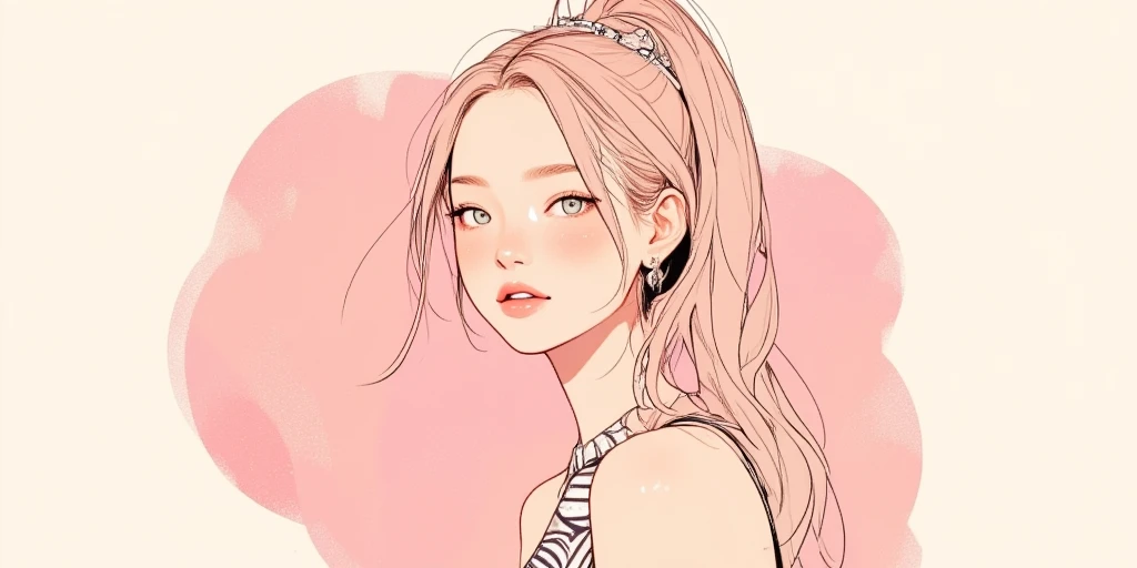  urban and sophisticated illustrations 。Depict modern young women 、 use simple and sophisticated line drawings and light pastel colors 。The background is simple、 with a soft, fluffy texture 。 Illustrations with an overall light and sophisticated pop vibe。