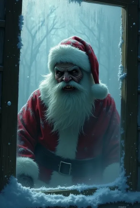 Horror Santa behind the window