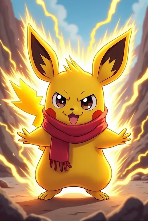 Raichu, Wearing a scarf, as a super saiyan, Cartoon.