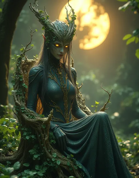 A beautiful elderly elf woman with elven ears, tired eyes magically sparkly and having two colored irises, the irises are clear blue and clear brown, her chin and cheekbones are elegantly sharp, the nose is thin and beautifully shaped, she wears an elven o...