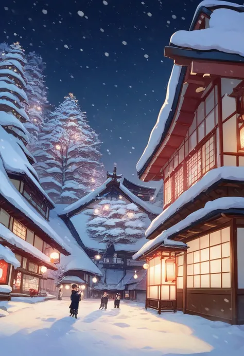  Arafed village in the snow at night with lots of lights, japanese village,  Magical Village , Winter Scenery, , snowy winter , Japan at Night, Snowy Night,  covered in snow,  Japans Deeper Travel Exploration , Quaint village, Inspired by Higashiyama Kaii ...