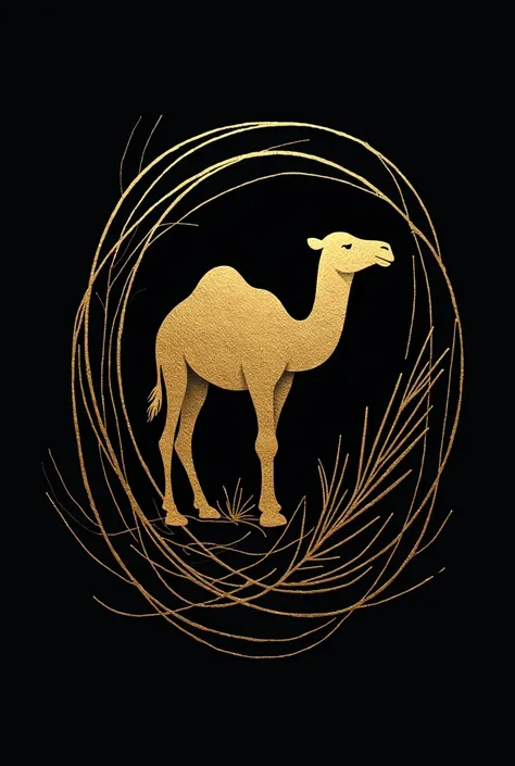 Dromedary brand wine label with abstract golden lines and black background