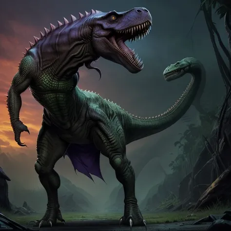 Masterpiece, HD, High Resolution, High Quality, Best Quality, Super Detailed. Solo character alone, multiple views. Dark fantasy art.
{{(An ageless male-adult-anthropomorphic-tyrannosaurus-rex-warlord:(appearance: biomechanical-body. green-scales. Green-sc...