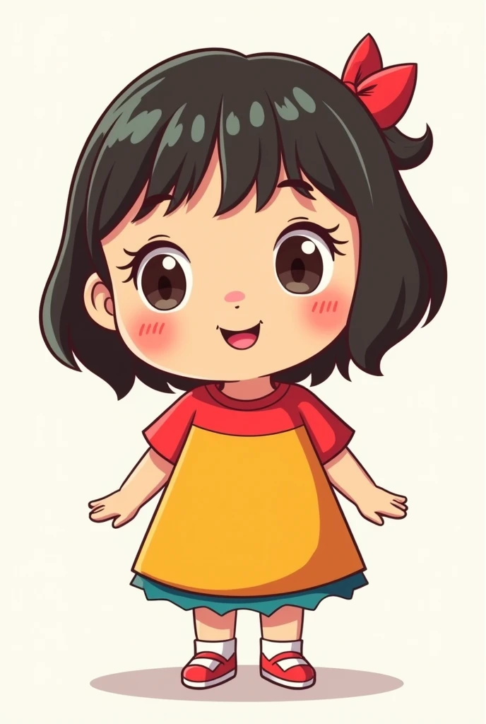 " Character design inspired by the cheerful and simple comic book style,  like Monicas Gang .  The character must look cute and friendly ,  with rounded shapes and proportions is .  The face must be large , with big round eyes ,  highlighting the expressio...