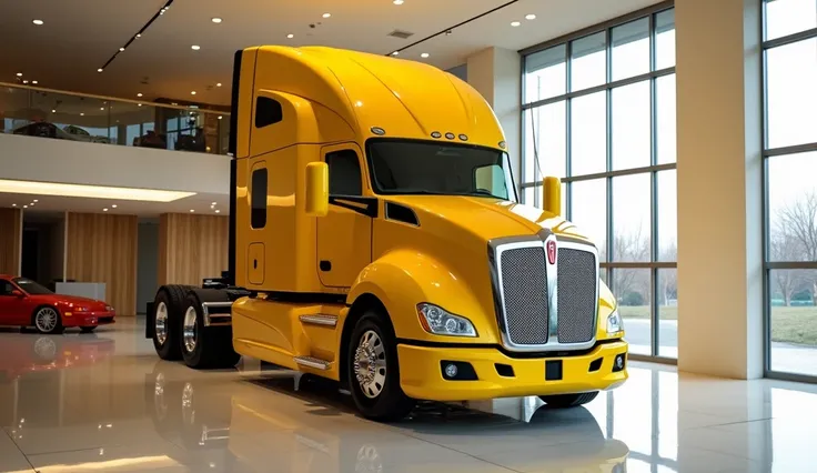 2025 Kenworth w990 Yellow shiny front view in showerome