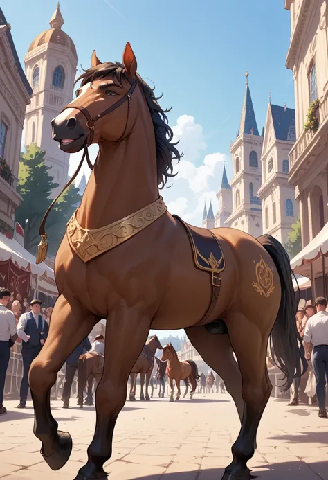 Prince riding a horse greeting a crowd(man)(fantasy)