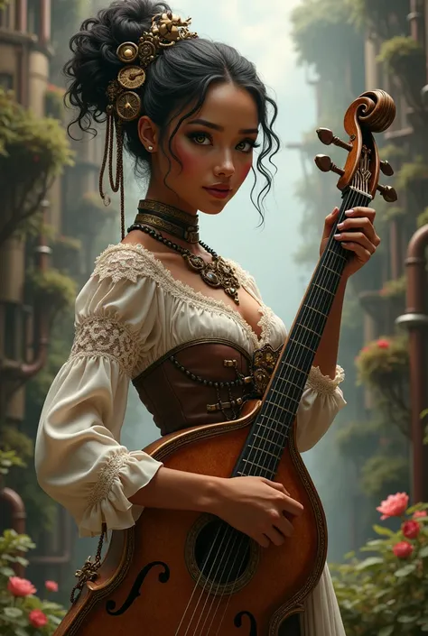 beautiful biracial woman steampunk bard