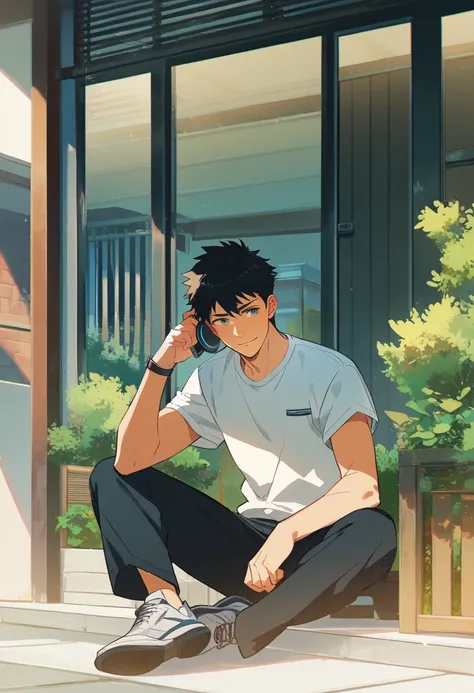  Anime boy , Talking on the phone while sitting