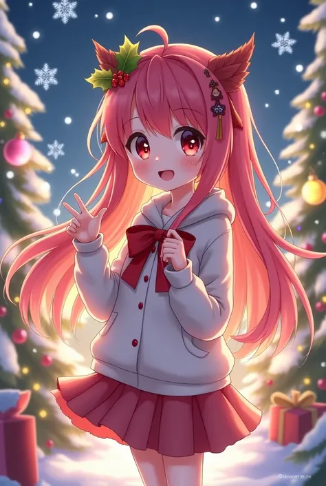 Create a Christmas-themed image of an anime girl 