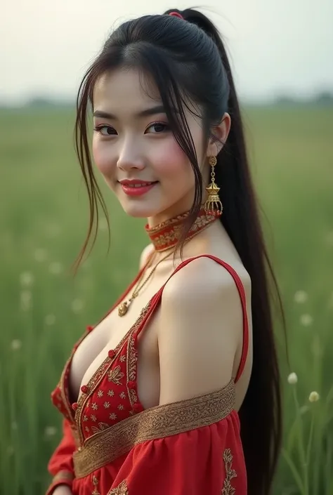 Real photos High-quality Realistic of Kazakh woman, Beautiful Kazakh phenotype girl (((large breast , big breast , nsfw))) , Best Quality, 20 years old Kazakh girl in a traditional clothes,  She is wearing a sexy low cut traditional clothes (((large breast...