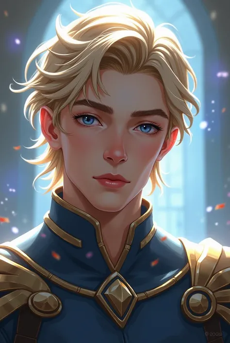 Baldur as a young adolescent male , no beard,  bright blue eyes , Medium blond hair, face and features perfect soft lips sculpted,  well defined jaw and cheekbones divine beauty, Divine Aura . Is he in Asgard 
