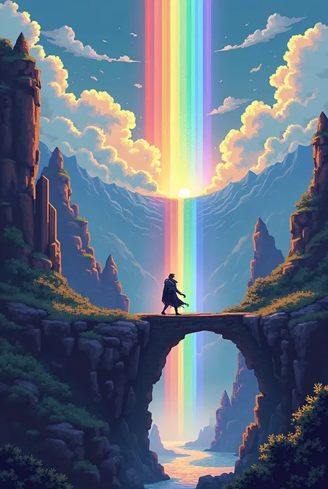 Bifrost pixel art , rpg , Heimdall, Walking on the Bifrost Bridge , Brilliant bridge 
 