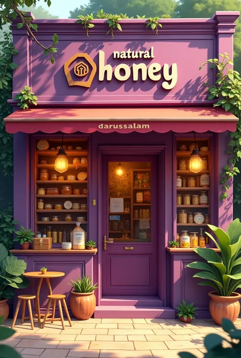  purple colored honey shop with inscription "  natural honey darussalam  "

Acacia Carpa 

