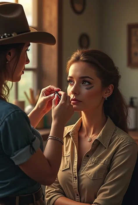 Woman making eyelashes from a cowgirl in the salon