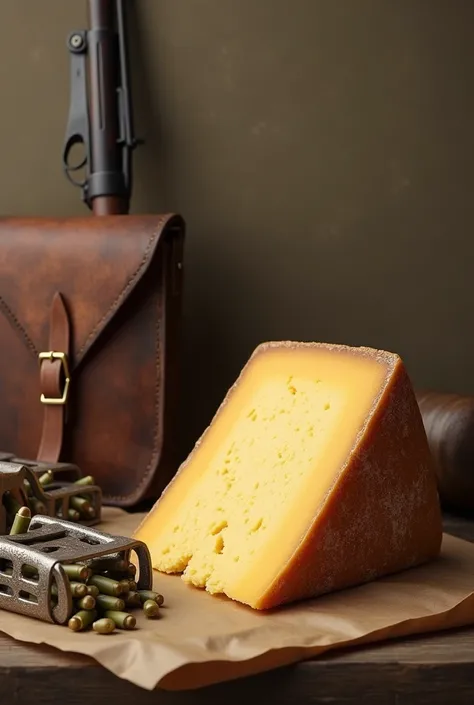 Hard cheese with a mix of hunting machines