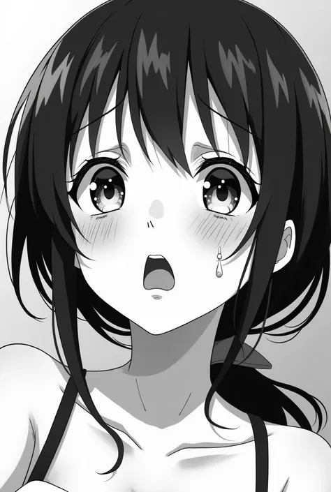 Generate the face of an anime woman having sex , An Ahegao coming to orgasm 
Hentai face with sweat and agitation in black and white Face of a girl crying with her eyes turned around looking up and sticking out her tongue 