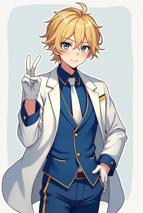 Create an Italian male blond student who wears different white and blue clothes and a combination of cartoon-style goths he shouldnt be so handsome and should wear a glove on just one hand. Do as a Picrew . not too long and messy hair, no headgear accessor...