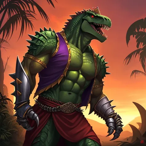 Masterpiece, HD, High Resolution, High Quality, Best Quality, Super Detailed. Solo character alone, multiple views. Dark fantasy, horror art.
{{(An ageless male-adult-anthropomorphic-tyrannosaurus-rex-warlord:(appearance: biomechanical-body. green-scales. ...