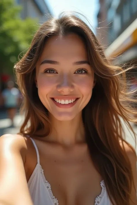 selfie of a young, beautiful and cheerful woman