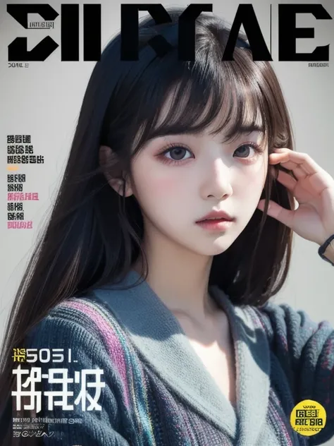 (magazine cover:1.3),ulzzang-6500, ( realistic : 1.3) ( original : 1.2), masterpiece,  top quality , Beautiful clean face,  full body ,  One girl ,  glitch art , ( Digital Distortion),  Pixelated Fragments , Data Corruption,[Coloured noise, Visual clutter,...