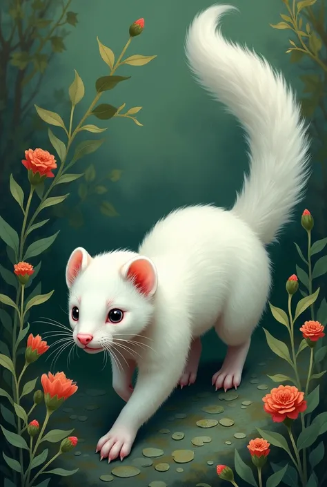 A white ferret weaving 