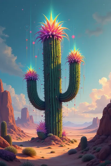 psychedelic cactus on desert background