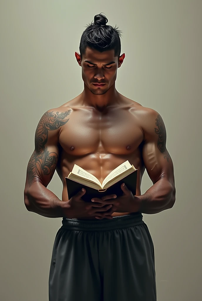 Ronaldo is holding the Holy Quran in his hand.

