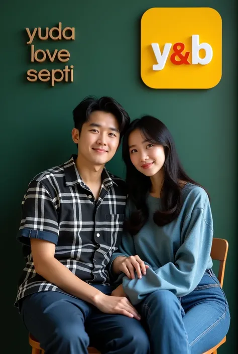 
1. Latar belakang:
 The photo background is plain dark green ,  gives a warm and natural impression in the upper left corner there is the text  "YUDA LOVE SEPTI"3D embossed letters 


2 . Photo Subject :
 There are two Koreans in this photo :

 Korean mal...