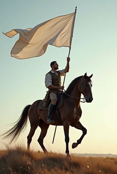 Man on the horse put the white flag 