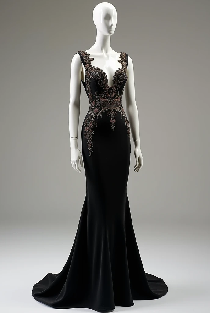 Black Oscar de la Renta Embroidered Gown on a maniqune 