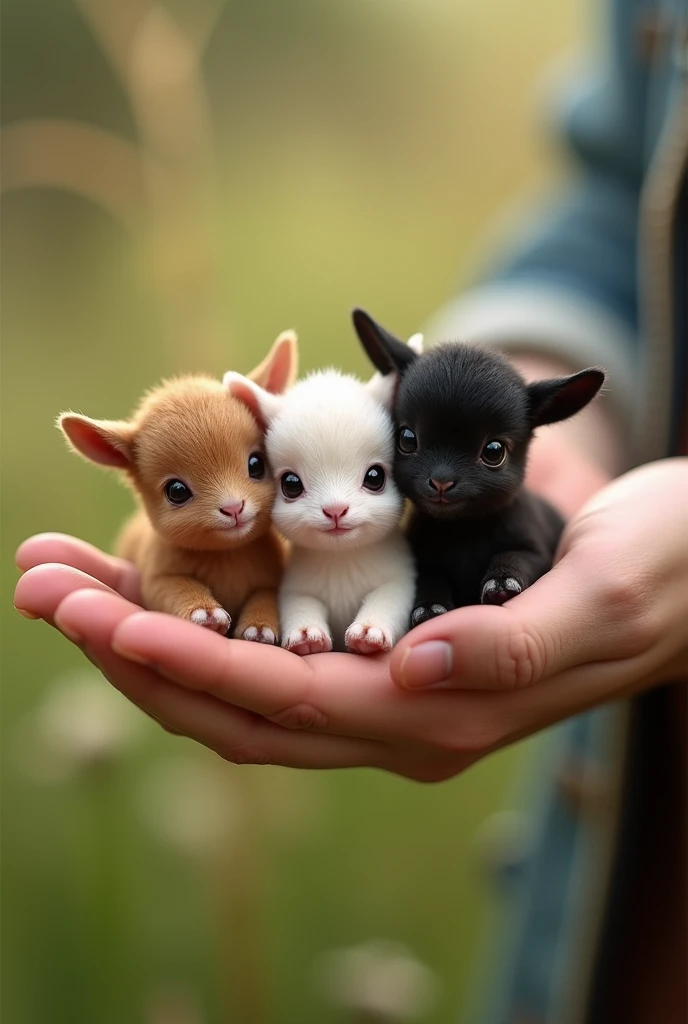 3 mini goat in the palm of one hand