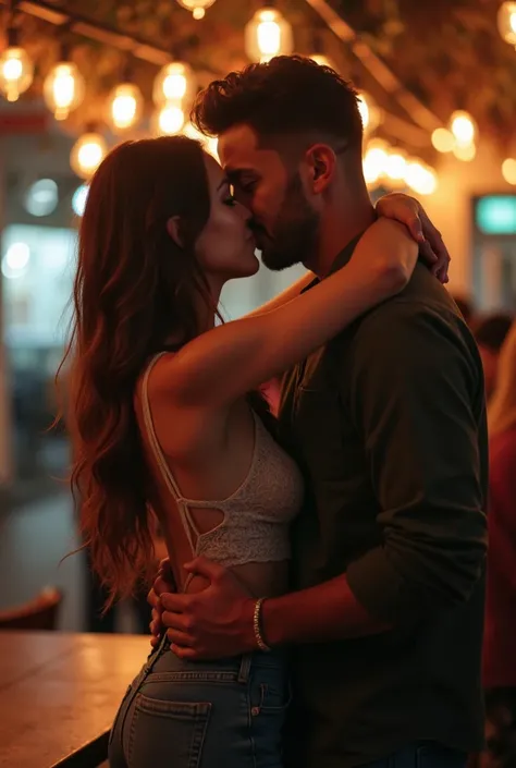 there is a man and woman hugging each other in front of a table, a picture by Amelia Peláez, instagram, realism, very very low quality picture, profile picture, 1614572159, karla ortiz, julia fuentes, 😭 🤮 💕 🎀, hugging, they are in love, aww, profile image,...