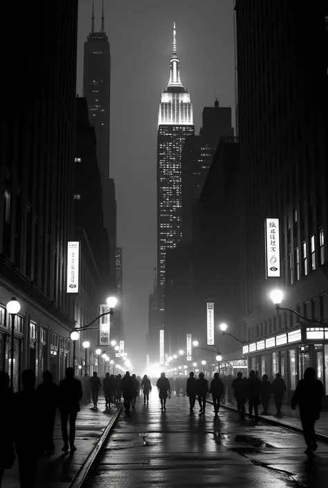 Generate black and white images of New York at night