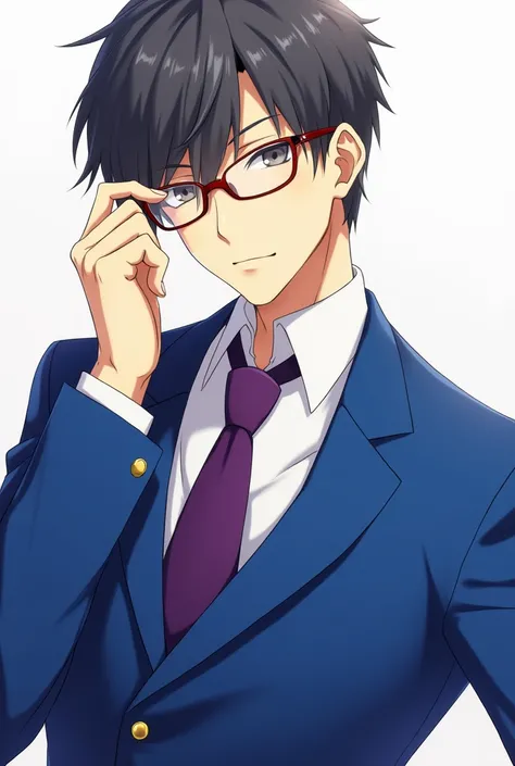 anime, a man in a blue suit with a purple tie and glasses, akasuki voidstar, handsome anime pose, ( ( ( yoshinari yoh ) ) ), shigenori soejima illustration, ryuta ueda artwork, hajime yatate, tsurumaki kazuya, ( ( ( anime ) ) )